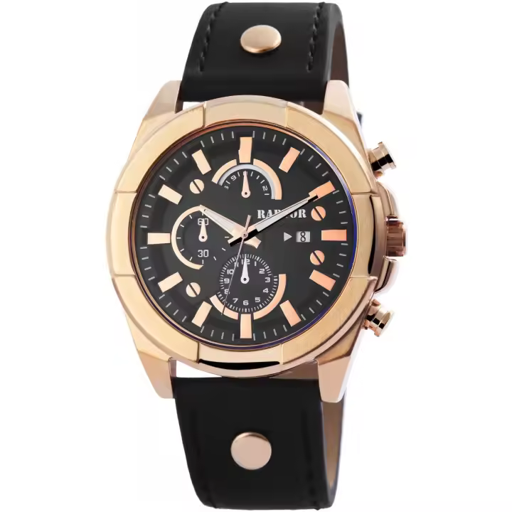 Reloj Raptor® Hombre "Rivet" com Bracelete Superior em Pele Genuína e Inferior em Sintética - 1