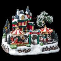 Pro Navidad® Pueblo de navidad "Rothenburg" Parque de atracciones con castillo y dos carruseles  31.2x23.6x23.1 cm - details 0
