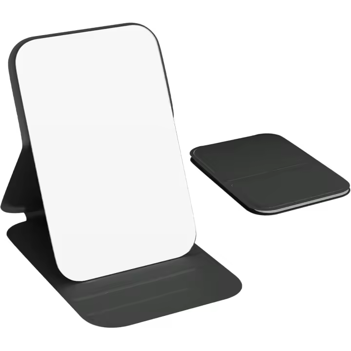 Espejo de maquillaje compacto para tocador, pequeño espejo plegable, de mano, 10 x 7 cm, negro - 1