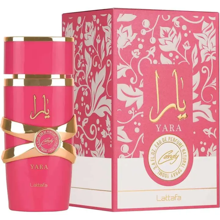 Perfume Arabe Yara Candy de 100 ml - Perfume Dulce y Seductor para Mujer . Fragancia concentrada , olor duradero, dulce aroma con una mezcla a golosinas, fresas, vainilla y citrico. Recien llegado de Dubai , perfume de moda para todas las estaciones - 1