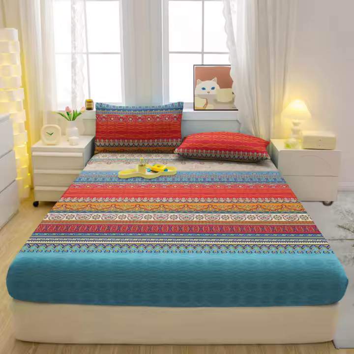 Sábana Fitted Moderna Y Sencilla Con Estampado En Matriz De Poliéster 100% Cubierta De Cama Con Estampado (No Incluye Fundas Para Almohadas) - 1