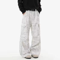 Pantalones De Mezclilla Casuales Para Hombre Con Diseño De Dobladillo Ancho Y Múltiples Bolsillos Jeans De Moda Con Cierre De Cremallera Y Estilo Callejero Diario - details 8