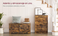 VASAGLE Puff Almacenaje, Banco Almacenaje con 2 Bisagras de Seguridad, Baúl Almacenaje, Banco Zapatero, Estilo de Campo, 40 x 100 x 46 cm, para Pasillo Dormitorio Salón, Blanco Nube/Marrón Rústico - details 1