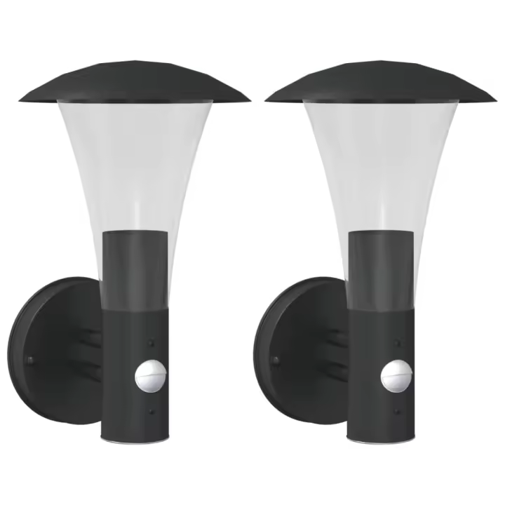 vidaXL Apliques de exterior con sensor 2 uds acero inoxidable Color Negro,  Plateado, y mas - 1
