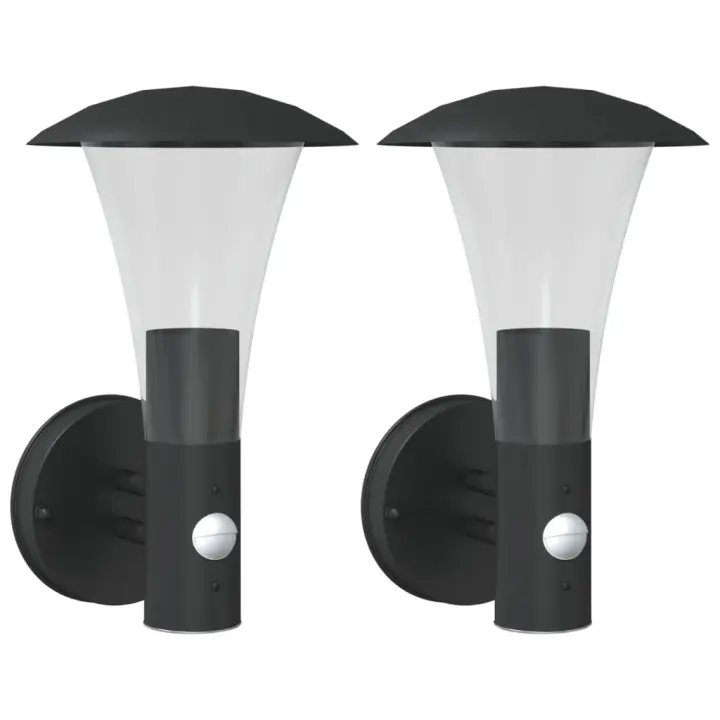 vidaXL Apliques de exterior con sensor 2 uds acero inoxidable Color Negro,  Plateado, y mas - 1