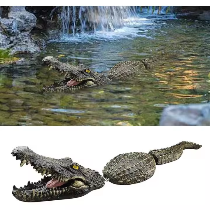 Caimán flotante para estanque, señuelo flotante para piscina, caimán falso flotante para piscinas al aire libre, estatua flotante de cocodrilo de resina, figuras de animales para jardín, decoración para estanques y patios. - 1