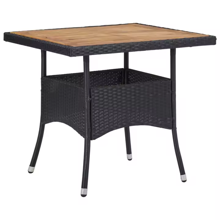 Mesa comedor para jardín ratán sintético madera de acacia negro - 1
