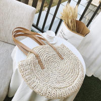 Bolso De Hombro Hecho a Mano Con Paja Vintage Bolso De Playa Redondo Bohemio Verano Casual Bolsa De Rattan Círculo Raffia Para Mujer - details 3
