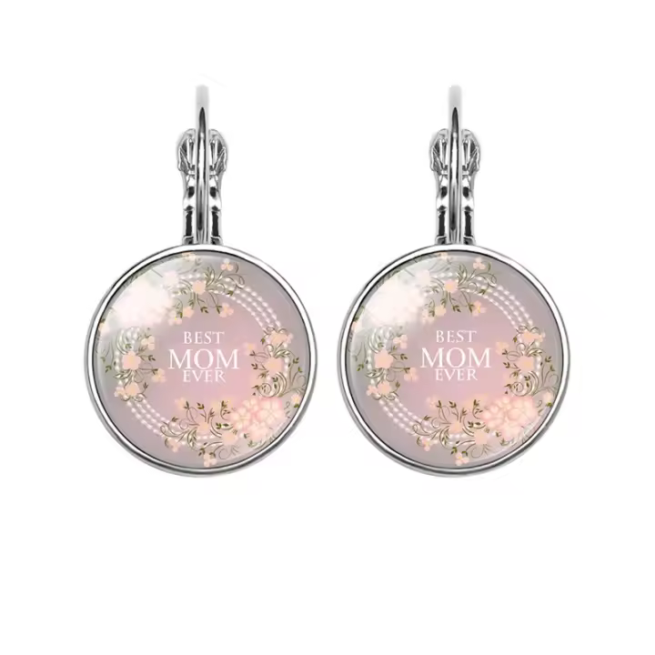 Regalo del Día DE LA Madre Amor de Mamá MAMÁ Pendientes de Piedras preciosas de tiempo en forma de corazón Ganchos de Oreja simples Coreanos - 1