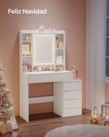 Tocador moderno con luces led ajustables, mesa de maquillaje con espejo, color blanco, compartimentos abiertos y estantes ajustables - details 2