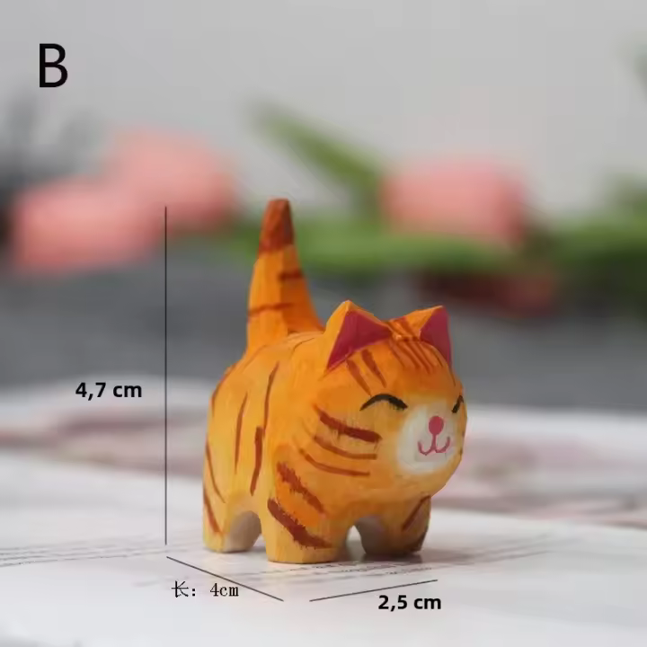 Adornos De Gato De Madera Hechos a Mano Ornamento De Animal Creativo Para Escritorio Decoración De Artesanía Tamaño Pequeño - 1