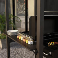 Pabellón para barbacoa 1,1x2,3m Weather-Resistant, Pabellón para barbacoa de exterior, Pabellón de viaje para camping, Techo de poliéster y estantes laterales para parrillas de hasta 100 cm de Largo Acero Caqui - details 5