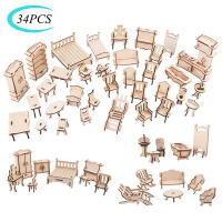 Juego De Puzle 3D De Madera 34 Piezas Miniatura 1:12 Para Casa De Muñecas Accesorios De Construcción DIY Juguetes Educativos Para Niños - details 1