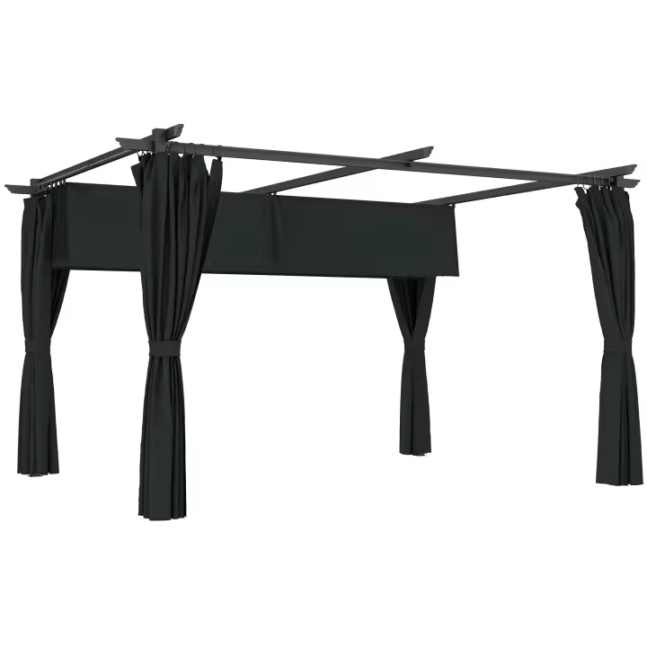 Outsunny Pérgola con Techo Retráctil 4x3 m Pérgola de Aluminio con Paredes Laterales Cenador con Tela de Poliéster Anti-UV Resistente al Agua Pabellón para Jardín Patio Terraza - 1