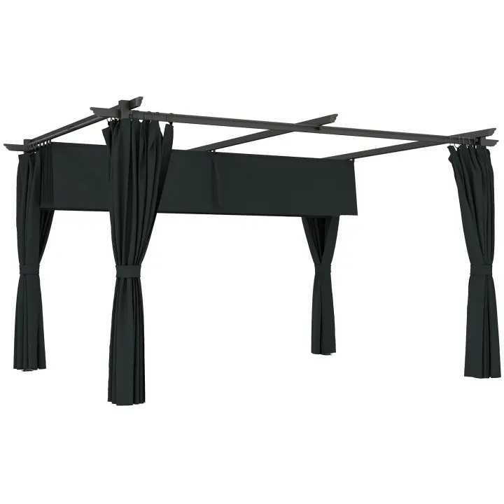 Outsunny Pérgola con Techo Retráctil 4x3 m Pérgola de Aluminio con Paredes Laterales Cenador con Tela de Poliéster Anti-UV Resistente al Agua Pabellón para Jardín Patio Terraza - 1