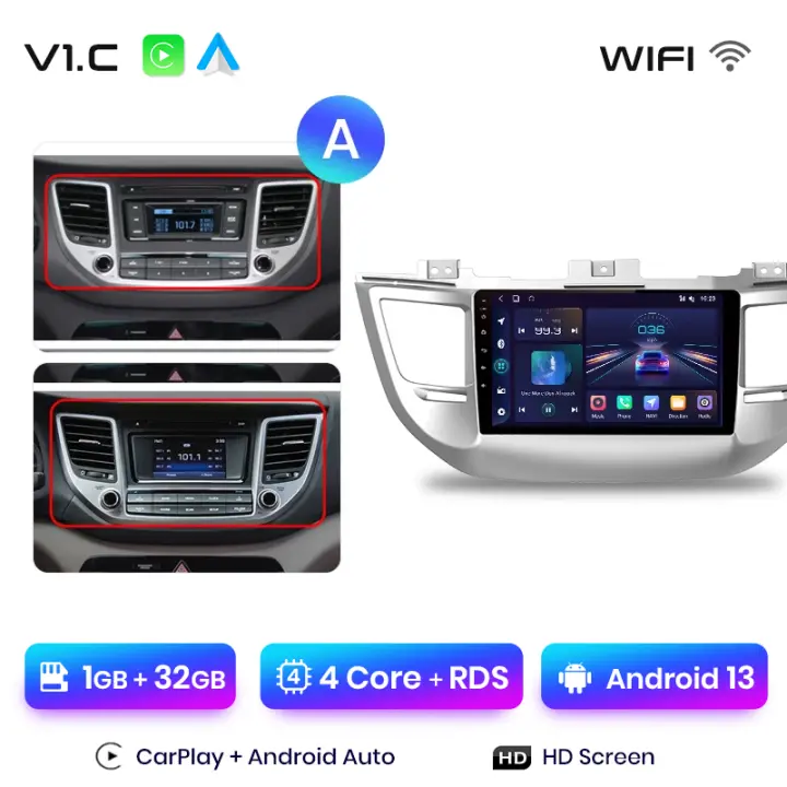 Junsun Android 13 Radio para Hyundai IX35 Tucson 3 2015 2016 2017 2018 de Coche con Chip Qualcomm de 8 Núcle de Coche con Chip Qualcomm de 8 Núcleos CarPlay Inalámbrico Autorradio Estéreo Pantalla HD Multimedia - 1