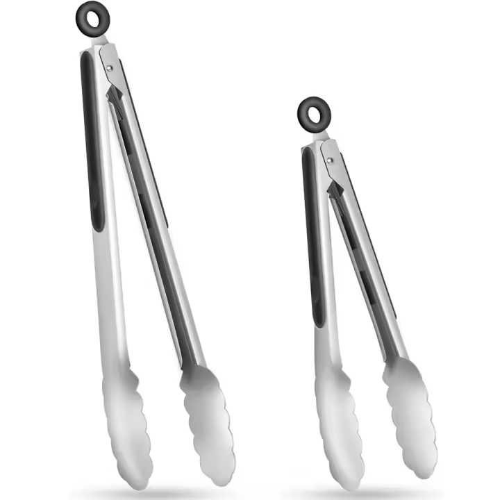 Pinzas De Alimentos De Acero Inoxidable Para BBQ Pinzas De Cocina Con Mano De Silicona Resistentes Al Calor Antióxido Y Antirroto Para Ensalada Y Pan - 1