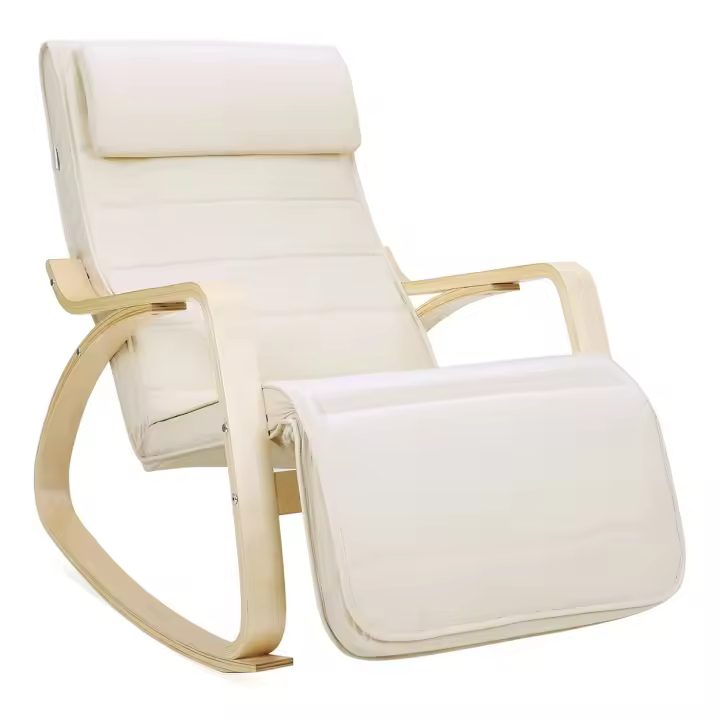 Mecedora acolchada ajustable con reposapiés, patas de ángulo 5 grados, carga 150 kg, disponible en amarillo, azul, beige, gris claro, gris oscuro y negro - 1