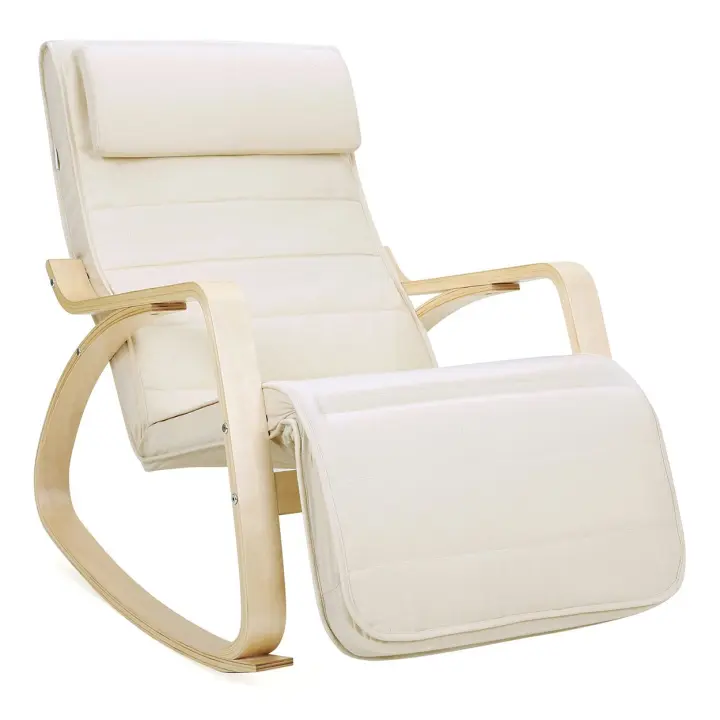 Mecedora acolchada ajustable con reposapiés, patas de ángulo 5 grados, carga 150 kg, disponible en amarillo, azul, beige, gris claro, gris oscuro y negro - 1