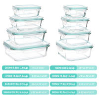 Set 8 fiambreras borosilic rectangulares 200-200-320-400-520-640-640-800ml,Juego de 8 recipientes de almacenamiento de alimentos de cristal,recipientes de vidrio con - details 1