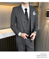 Traje De Tres Piezas Para Hombre (blazer+ Chaleco + Pantalones) Estilo Casual Elegante Con Rayas Adaptado a Todas Las Estaciones Vestimenta Adecuada Para Bodas Y Negocios - details 6