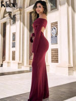 Vestido De Hombros Descubiertos Kliou Para Mujer Estilo Clásico De Calle Alta Manga Completa Hueco Vestido Delgado Sencillo Elegante De Fibra Sintética - details 17