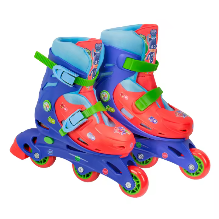 Patines infantiles en línea , con diseños exclusivos de PJ Masks, tallas ajustables 28-31/ 31-34 (2942) (2943). Patines de aprendizaje. Tallas ajustables. Tobillera acolchada. Calidad al mejor precio. De acuerdo a la normativa CE - 1