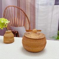 Cesta de Almacenamiento de Ratán Redonda with Tapa para Pan y Snacks de Frutas Estante de Mesa Organizador de Hogar - details 1