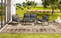 Juego de Jardín, Juego de Mesa de sofá para 4, Estructura de Hierro galvanizado, tablero de Cristal Templado, Pates regulables, incl. Todos Los Zapatos de asiento y respaldo, Negro - details 1