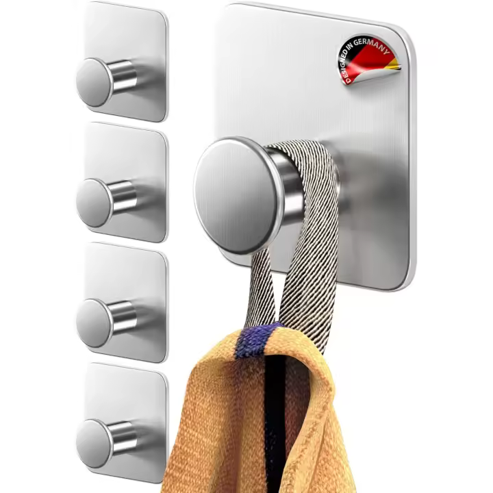 Colgador Toalla baño sin taladro-Ganchos adhesivos para pared Diseño Moderno colgadores resistentes Negros percha adhesivas Fuertes - 1
