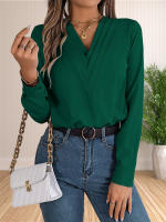 Blusa Elegante De Negocios Para Mujer Con Cuello En V Y Mangas Largas Vestido Trabajo Tops Casual De Poliéster Transpirable Para Otoño/Winter - details 13