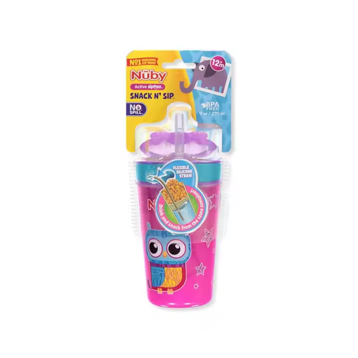 NUBY VASO CON TAPA Y CAÑA ROSA 270 ML - 1