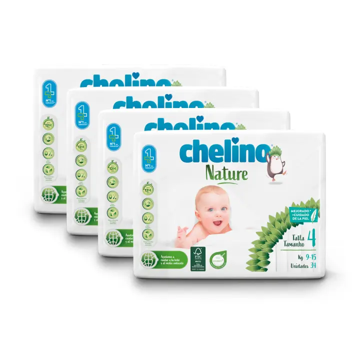 Pack ahorro Pañales T4 9-15 kg Chelino Nature 136 unidades - 1