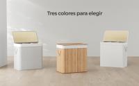 SONGMICS - Cesta de lavandería sucia con 3 compartimentos, cesta de 150L, bandeja de clasificación, con asas, tapa con arañazos, plegable, lino, hogar, lavandería, color madera/blanco/gris - details 2