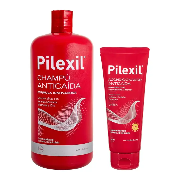 PILEXIL - Pack Anticaída, Acondicionador Anticaída 200 ml + Champú Anticaída 900 ml, Tratamiento de Uso Frecuente, Frena Caída de Cabello y lo Fortalece, para Hombres y Mujeres - 1