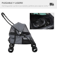 PawHut Cochecito para Mascotas Plegable Carrito para Perros y Gatos con Ventanas de Malla Cojín Lavable Correas de Seguridad Cubierta de Tela Oxford y Marco de Acero 82x47x97 cm - details 3