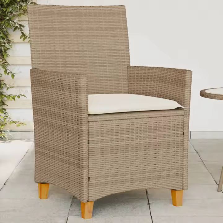 Sillas de jardín con cojín 2 uds ratán PE beige y madera acacia - 1