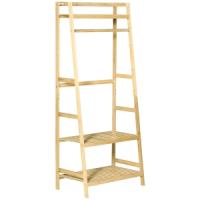 Perchero de Pie de Bambú Perchero Trapezoidal con Estantería de 3 Niveles con Barra y Colgador Lateral para Ropa Bolsas para Pared Dormitorio 70x42x164 cm Natural - details 2