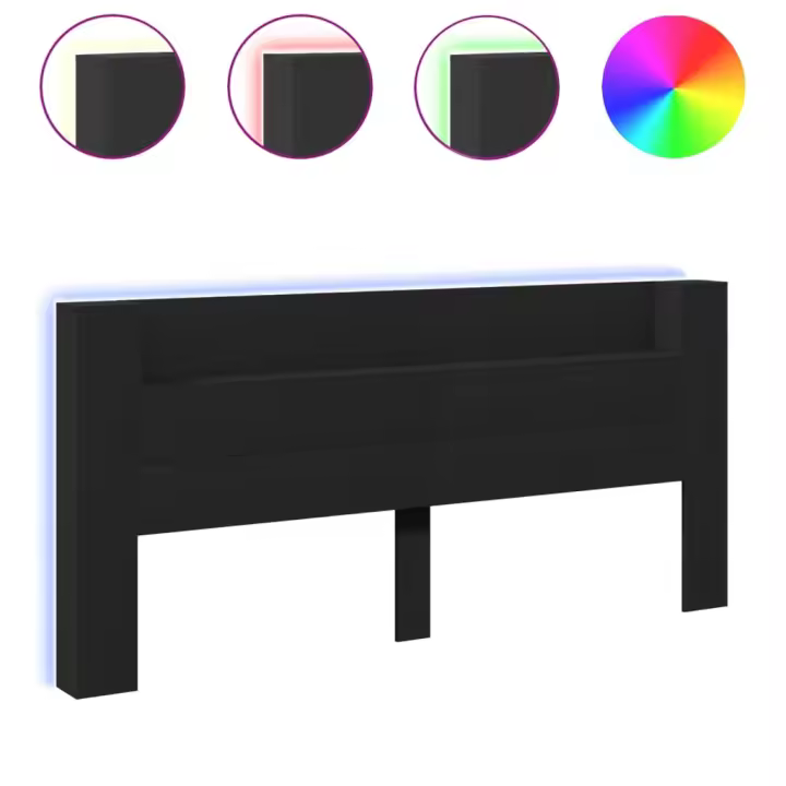 vidaXL Cabecero de cama con LED negro 220x16,5x103,5 cm - 1