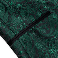 Chaleco De Traje Para Hombre Verde Rojo Plateado Estilo Paisley Lujo Para Boda Fiesta De Negocios Traje Negro Completo - details 5