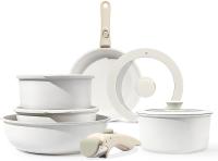 Juego de 11 ollas y sardén, no pegajoso, Mango desmontable, cocina de inducción, Mango desmontable, Cocina RV, seguridad Horno/lavavajas (Blanco, 11PCS) - details 0