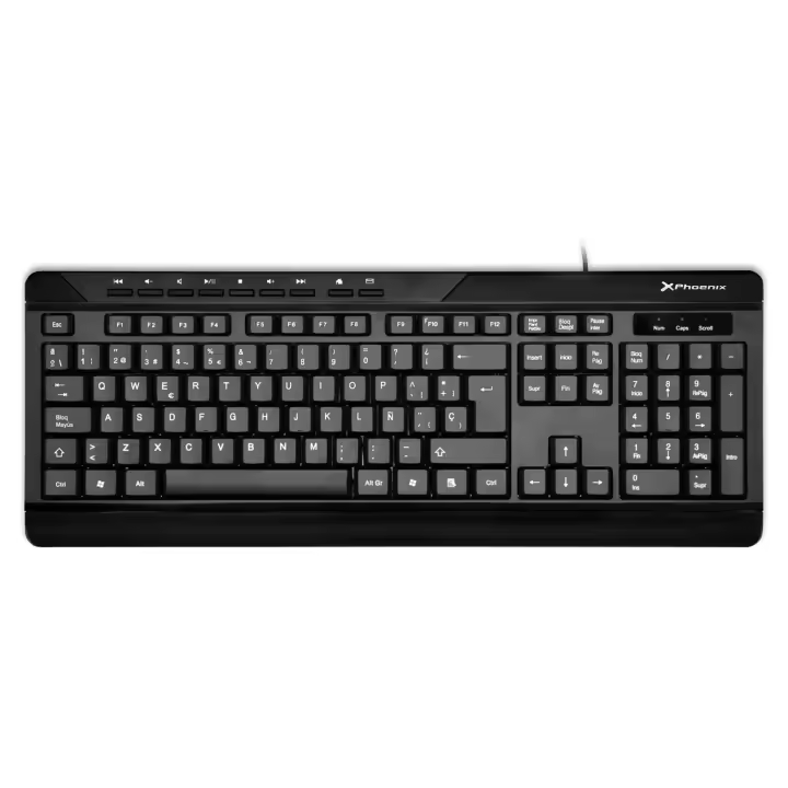 TECLADO PHOENIX PARA ORDENADOR CON CABLE, ESPAÑOL, 9 TECLAS MULTIMEDIA, COLOR NEGRO, ALTA CALIDAD, CONFORT - 1