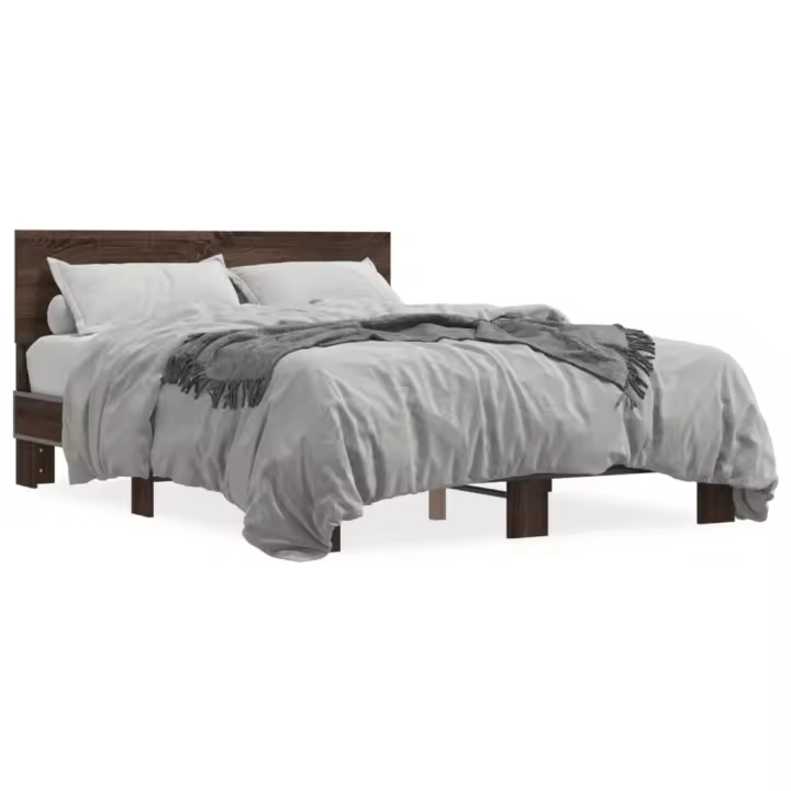 vidaXL Estructura cama madera ingeniería metal marrón roble 140x190 cm - 1