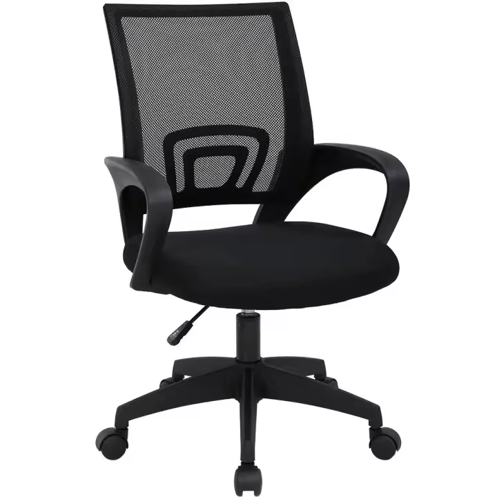 Silla de Oficina o Escritorio ergonómica con Soporte Lumbar, Malla Transpirable, Regulable en Altura, Ruedas antiarañazos, Color Negro - 1
