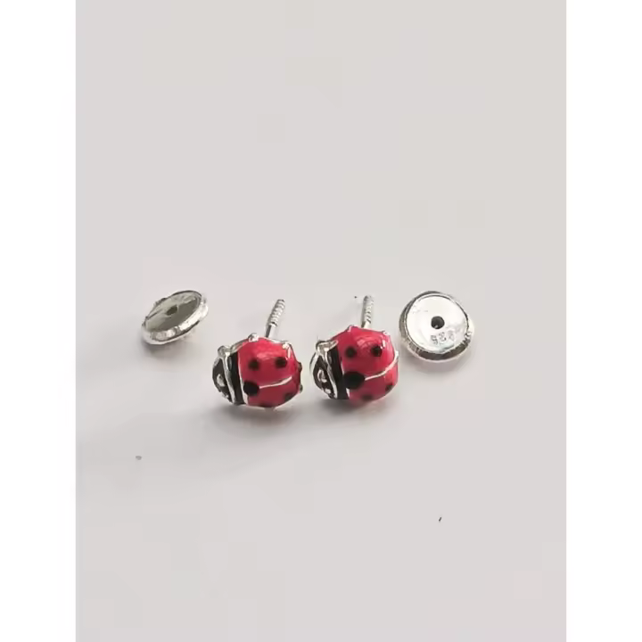 Pendientes de Plata de Ley Mariquita Roja para Bebé y Niña - Joyería Infantil de 40ycuatro - 1