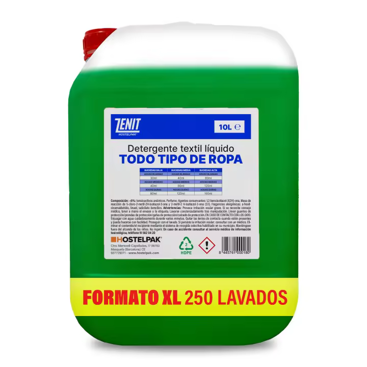 Hostelpak  10 l  Detergente líquido Todo tipo de ropa  250 lavados  jabon lavadora  detergente liquido lavadora - 1