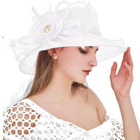 Sombrero De Boda KY Derby Ancho Con Red De Flores Para Novia Decoración De Iglesia Salida De Verano Para Niñas Sombrilla De Sombra - details 0