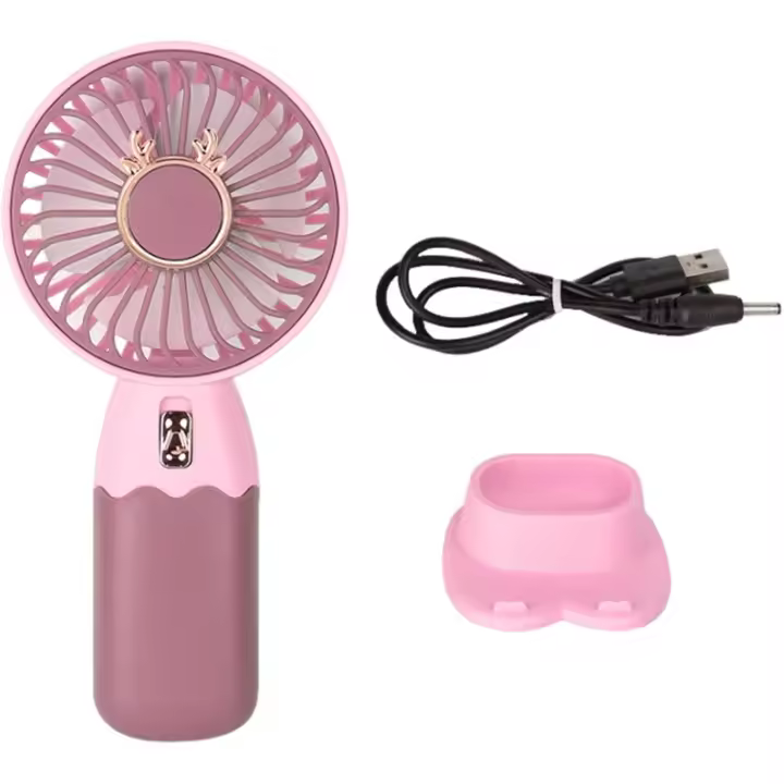 Ventilador de refrigeración de aire de viaje con soporte para teléfono, escritorio pequeño, textura ABS ligera, adecuado para uso en climas cálidos - 1