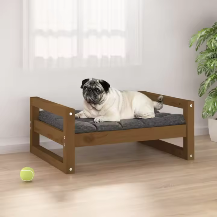 Cama para Perros Madera maciza Pino marrón Miel 65,5x50,5x28 cm - 1