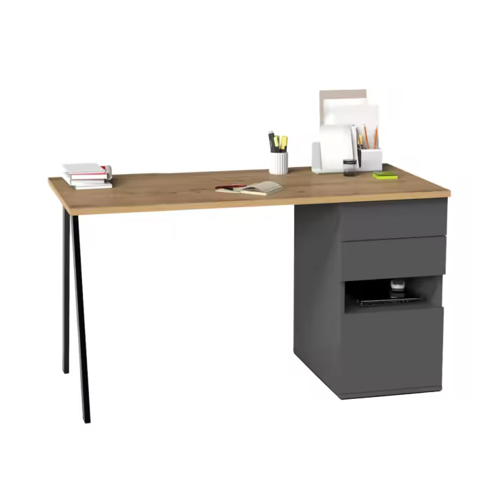 Mesa Escritorio de Estudio u Oficina Kiroba Color Roble Gold y Gris Oscuro 138x76x67 cm - 1